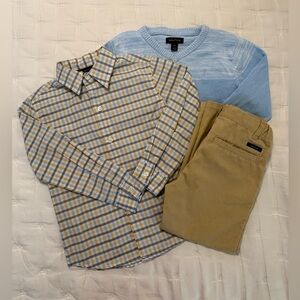Nautica Light Blue Sweater with Plaid Shirt and Khaki Pants- NWOT!